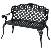 Outsunny Cast Aluminium Garden Bench - Outdoor Patio 2 Seater High Back Chair with Armrest, Antique Style, Black(m-1)
