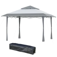 Outsunny 4 x 4m Pop-up Gazebo Double Roof Canopy Tent with UV Proof, Roller Bag & 3-Level Height Adjustable Outdoor Party, Steel Frame, Grey(m-10)