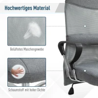 Vinsetto Bürostuhl, Gamingstuhl, Stuhl mit Rollen, Ergonomischer Drehstuhl, Sitzhöhenverstellung , Schaumstoff, Leinen, Grau, 58,5  x 66  x 115-124  cm(m-6)
