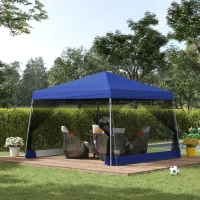 Outsunny Outdoor Garden Pop-up Gazebo Canopy Tent Sun Shade Event Shelter Folding with Adjustable Height, Mesh Screen Side Walls 3.5 M × 3.5 M Base / 3 M × 3 M Top, Blue(m-10)