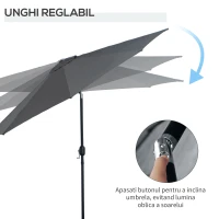 Outsunny Umbrelă Rotundă de 300x250cm cu Manivelă și Funcție de Înclinare, Umbrelă de Grădină, Terasă, Exterior, Metal și Poliester Gri Închis(m-4)