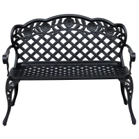 Outsunny Cast Aluminium Garden Bench - Outdoor Patio 2 Seater High Back Chair with Armrest, Antique Style, Black(m-11)