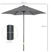 Outsunny 2m Garden Parasol Umbrella, Outdoor Sun Shade with 6 Sturdy Ribs for Balcony, Bench, Garden, Dark Grey(m-3)