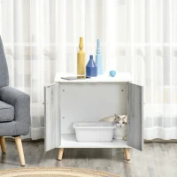 PawHut Mobilier Litiera pentru Pisici de pana la 5,5 kg cu 2 Usi si Orificiu Alb si Gri(m-5)