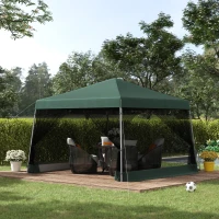 Outsunny Outdoor Garden Pop-up Gazebo Canopy Tent Sun Shade Event Shelter Folding with Adjustable Height, Mesh Screen Side Walls 3.5 M × 3.5 M Base / 3 M × 3 M Top, Green(m-2)