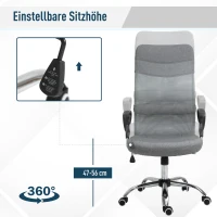 Vinsetto Bürostuhl, Gamingstuhl, Stuhl mit Rollen, Ergonomischer Drehstuhl, Sitzhöhenverstellung , Schaumstoff, Leinen, Grau, 58,5  x 66  x 115-124  cm(m-5)