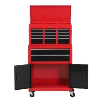 HOMCOM Tool Chest, Metal Tool Cabinet on Wheels with 6 Drawers, Pegboard, Top Chest and Roller Cabinet Combo, 61.6 x 33 x 108cm, Red(m-8)