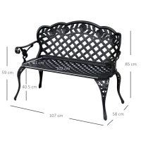 Outsunny Cast Aluminium Garden Bench - Outdoor Patio 2 Seater High Back Chair with Armrest, Antique Style, Black(m-3)