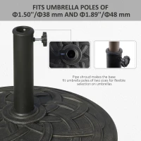 Outsunny 19KG Resin Umbrella Base Garden Parasol Base Stand Round Sun Shade Holder Suitable For Pole Between Φ38mm to Φ48mm(m-6)