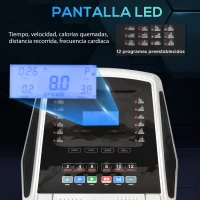 HOMCOM Cinta de Correr Cinta Estática de Correr Plegable Velocidad hasta 12,8 km/h con 12 Programas Superficie Grande 122x40 cm Pantalla LED Portabotellas Ritmo Cardiaco y Ruedas 142x66x127 cm Negro(m-4)