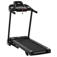 HOMCOM Cinta de Correr Cinta Estática de Correr Plegable Velocidad hasta 12,8 km/h con 12 Programas Superficie Grande 122x40 cm Pantalla LED Portabotellas Ritmo Cardiaco y Ruedas 142x66x127 cm Negro(m-1)