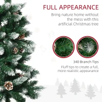HOMCOM 5 Ft Snow Artificial Christmas Tree with Realistic Branches, Pine Cone, for Indoor Decoration, Green White(m-5)