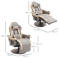 HOMCOM Manual Recliner Armchair PU Leather Lounge Chair w Adjustable Leg Rest, 135° Reclining Function, 360° Swivel, Grey(m-3)