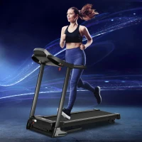 HOMCOM Cinta de Correr Cinta Estática de Correr Plegable Velocidad hasta 12,8 km/h con 12 Programas Superficie Grande 122x40 cm Pantalla LED Portabotellas Ritmo Cardiaco y Ruedas 142x66x127 cm Negro(m-10)