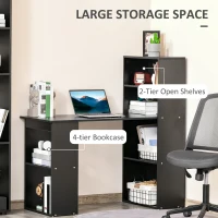 HOMCOM 120cm Modern Computer Desk Bookshelf Writing Table Workstation 6 Shelves - Black(m-5)