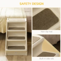 PawHut Foldable Four-Step Pet Stairs, for Cats, Small Miniature Dogs, with Non-Slip Mats 62 x 38 x 49.5cm - Beige(m-5)