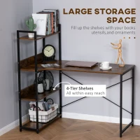 HOMCOM Storage Computer Desk Metal Frame 4-Tier Storage Desk Brown/Black(m-5)
