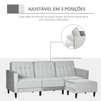 HOMCOM Sofá Cama com Chaise Longue 3 Lugares Tato Aveludado com Encosto Ajustável e Apoio para os Pés 218x85x86cm Cinza(m-6)