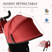 HOMCOM Tricycle Enfants évolutif Canne et Pare-Soleil Pliable Amovible Sacoche et Panier 102 x 49l x 102 cm Acier Rouge Brique Noir(m-5)