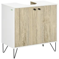 kleankin Móvel para Lavatório Pousar de Madeira com 2 Portas Prateleira e Pés de Aço 60x30x60cm Carvalho e Branco(m-10)