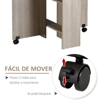 HOMCOM Mesa de Sala de Jantar Dobrável de Madeira com 2 Prateleiras de Armazenamento e Rodas para Cozinha 80x140x74 cm Madeira(m-6)