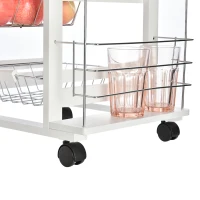 HOMCOM Rolling Kitchen Cart, Utility Storage Cart with 4 Basket Drawers & Side Racks, Wheels for Dining Room, White(m-10)