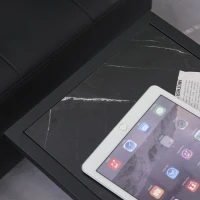 HOMCOM C Shape Bedside Table w/Metal Frame Marble-Effect Top Sofa Narrow Snack End Table for Living Room, Black(m-8)