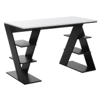 HOMCOM Study Desks with Storage, 120x60x75.5cm Laptop Workstation with 6 Open Shelves White and Black(m-1)