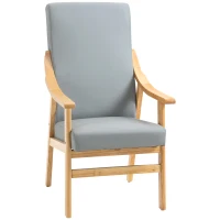 HOMCOM Poltrona de Estilo Nórdico com Encosto Alto Estofada em PU com Apoio para os Braços e Estrutura de Madeira 62x75x115cm Cinza e Madeira(m-1)