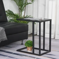 HOMCOM C Shape Bedside Table w/Metal Frame Marble-Effect Top Sofa Narrow Snack End Table for Living Room, Black(m-13)