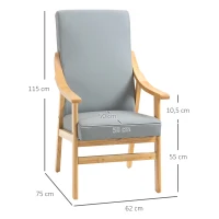 HOMCOM Poltrona de Estilo Nórdico com Encosto Alto Estofada em PU com Apoio para os Braços e Estrutura de Madeira 62x75x115cm Cinza e Madeira(m-3)