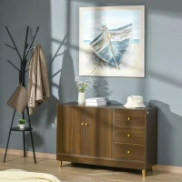 HOMCOM Hand-Painted Canvas Wall Art Blue Boat in the Beach, Wall Pictures for Living Room Bedroom Decor, 90 x 90 cm(m-11)