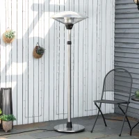 Outsunny 3KW Electric Patio Heater with 3 Heat Settings, Freestanding Infrared Outdoor Heater with Adjustable Height and 5M Extra Long Power Lead, Aluminium Alloy, Silver(m-11)