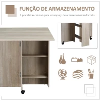 HOMCOM Mesa de Sala de Jantar Dobrável de Madeira com 2 Prateleiras de Armazenamento e Rodas para Cozinha 80x140x74 cm Madeira(m-5)