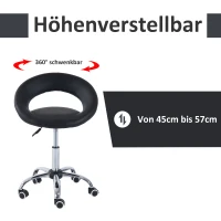 HOMCOM® werkkruk rolkruk in hoogte verstelbaar draaibare kruk bureaustoel in hoogte verstelbaar, PU + metaal, zwart, 50 x 54 x (66-78) cm(m-4)