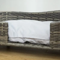 PawHut Wicker Dog Sofa with Soft Water-resistant Cushion, Rattan Cat Bed Raised Pet Bed Hand Woven with Washable Cover Indoor Outdoor Use, for Medium and Small Sized Dogs(m-11)