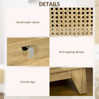 HOMCOM Bedside Table with Rattan Element, Side End Table with Shelf and Cupboard, 39cmx35cmx60cm, Natural(m-6)