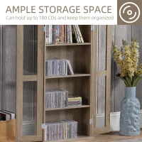 HOMCOM 100CD Media Cabinet with Glass Doors, 4-Tier CD Storage Unit, Modern Bookcase with Magnetic Design for Study, Brown(m-5)