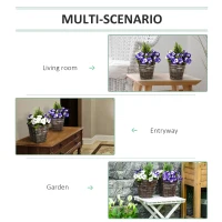 Outsunny Small Artificial Plants, 2 Pieces Artificial Phalaenopsis Decorative Plant with Straw Plaiting Pot, 45cm, White Purple(m-4)