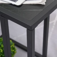 HOMCOM C Shape Bedside Table w/Metal Frame Marble-Effect Top Sofa Narrow Snack End Table for Living Room, Black(m-10)