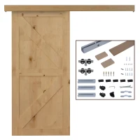 HOMCOM 6.5FT MDF Sliding Barn Door Track Kit Wood Tone(m-1)
