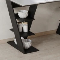 HOMCOM Study Desks with Storage, 120x60x75.5cm Laptop Workstation with 6 Open Shelves White and Black(m-7)