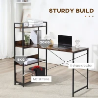 HOMCOM Storage Computer Desk Metal Frame 4-Tier Storage Desk Brown/Black(m-6)