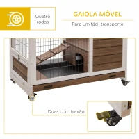 PawHut Coelheira de Madeira Gaiola de para Pequenos Animais Portátil com Teto Abatível Rampa Bandeja Removível 90x53x59cm Marrom(m-8)