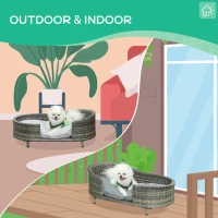 PawHut Wicker Dog Sofa with Soft Water-resistant Cushion, Rattan Cat Bed Raised Pet Bed Hand Woven with Washable Cover Indoor Outdoor Use, for Medium and Small Sized Dogs(m-6)