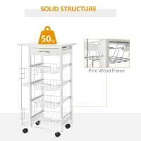 HOMCOM Rolling Kitchen Cart, Utility Storage Cart with 4 Basket Drawers & Side Racks, Wheels for Dining Room, White(m-7)