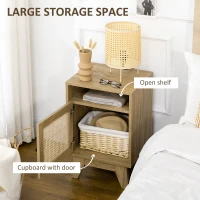 HOMCOM Bedside Table with Rattan Element, Side End Table with Shelf and Cupboard, 39cmx35cmx60cm, Natural(m-5)
