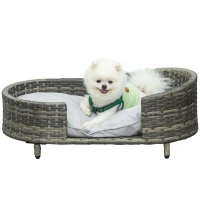 PawHut Wicker Dog Sofa with Soft Water-resistant Cushion, Rattan Cat Bed Raised Pet Bed Hand Woven with Washable Cover Indoor Outdoor Use, for Medium and Small Sized Dogs(m-1)