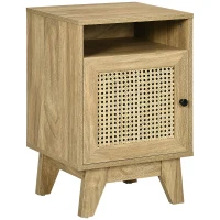 HOMCOM Bedside Table with Rattan Element, Side End Table with Shelf and Cupboard, 39cmx35cmx60cm, Natural(m-1)
