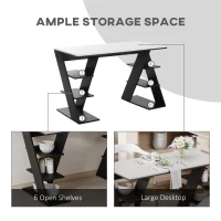 HOMCOM Study Desks with Storage, 120x60x75.5cm Laptop Workstation with 6 Open Shelves White and Black(m-4)